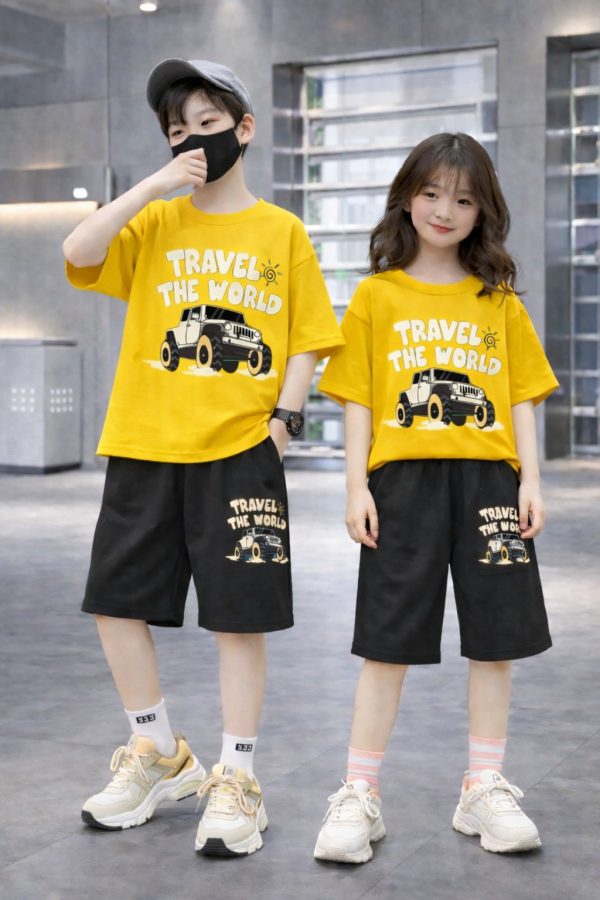 Drop Shoulder Baby TShirt and Pant Set (Yellow)